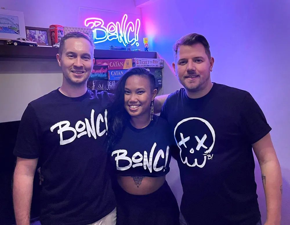 Dean, Paula and Craig in BONC! T-shirts